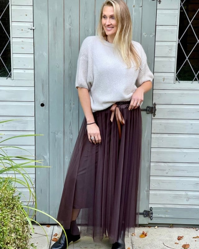 clothing Long Pleated Tulle Skirt - Chocolate Brown