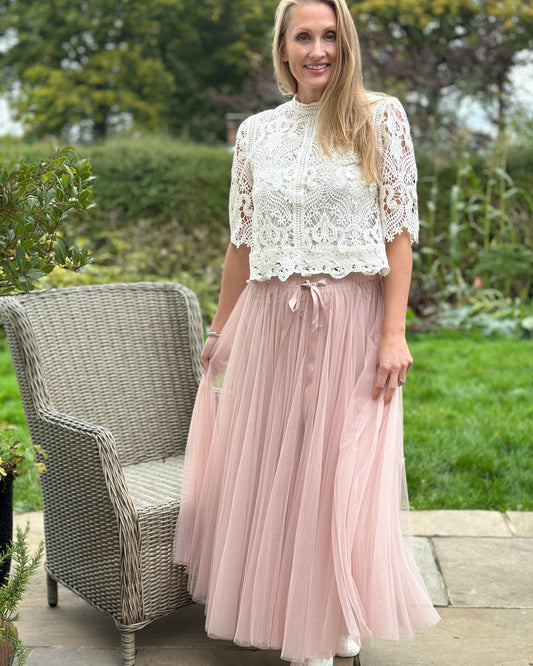 clothing Long Pleated Tulle Skirt - Dusky Pink