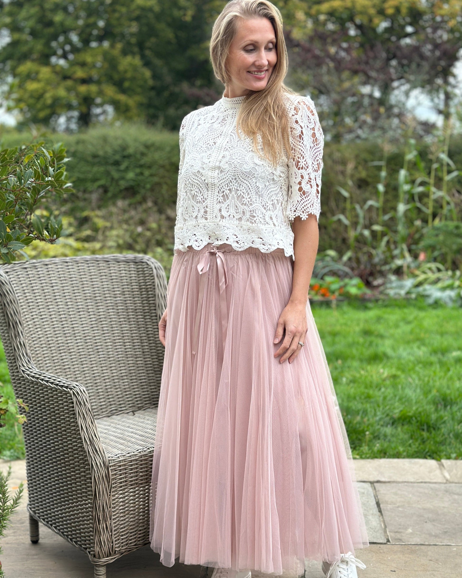 clothing Long Pleated Tulle Skirt - Dusky Pink