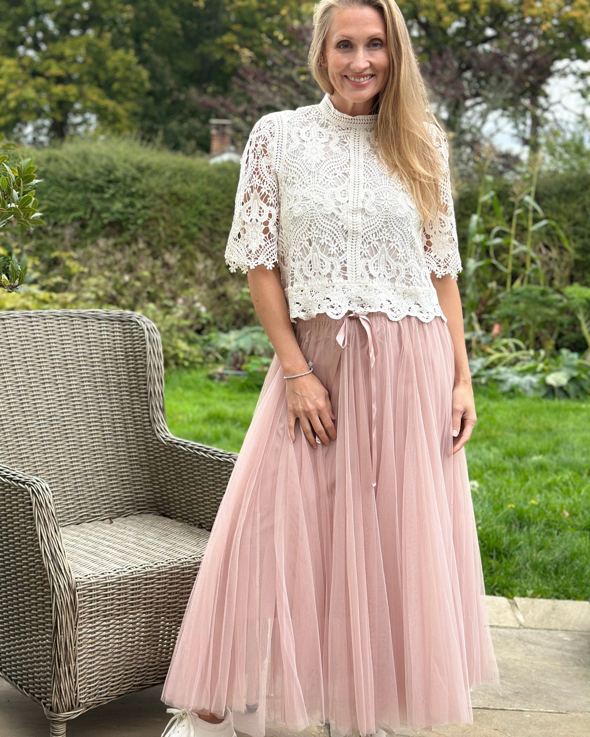 clothing Long Pleated Tulle Skirt - Dusky Pink