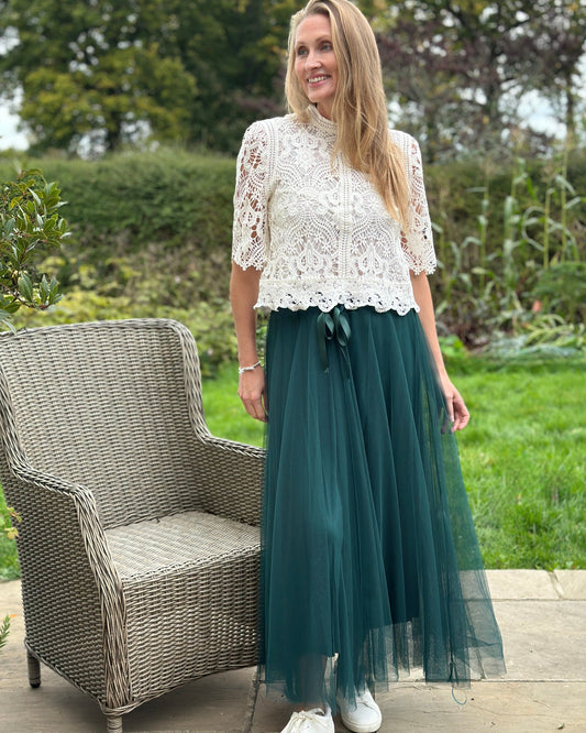 clothing Long Pleated Tulle Skirt - Forest Green