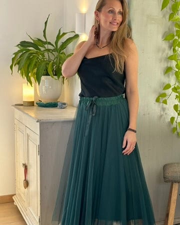 clothing Long Pleated Tulle Skirt - Forest Green