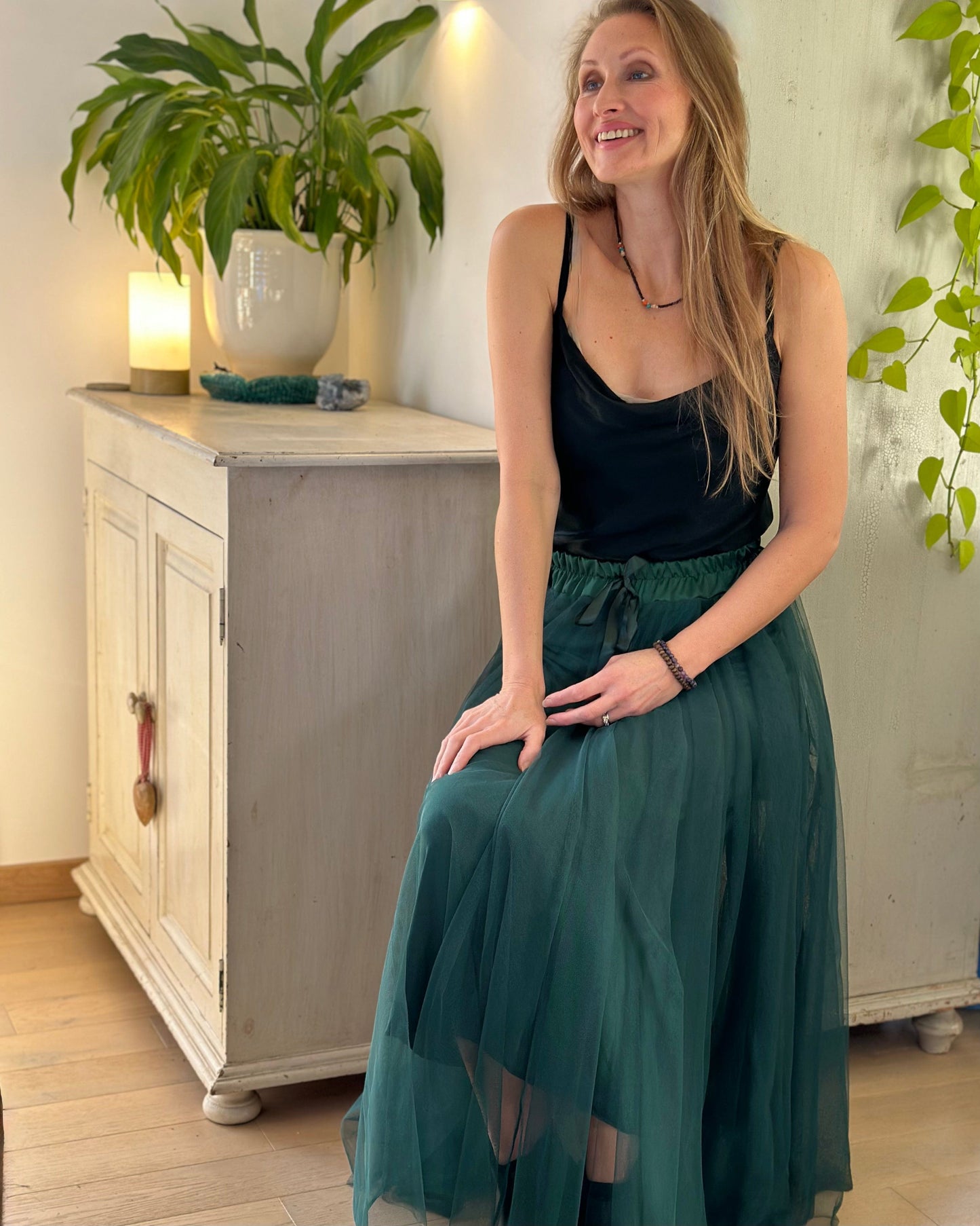 clothing Long Pleated Tulle Skirt - Forest Green