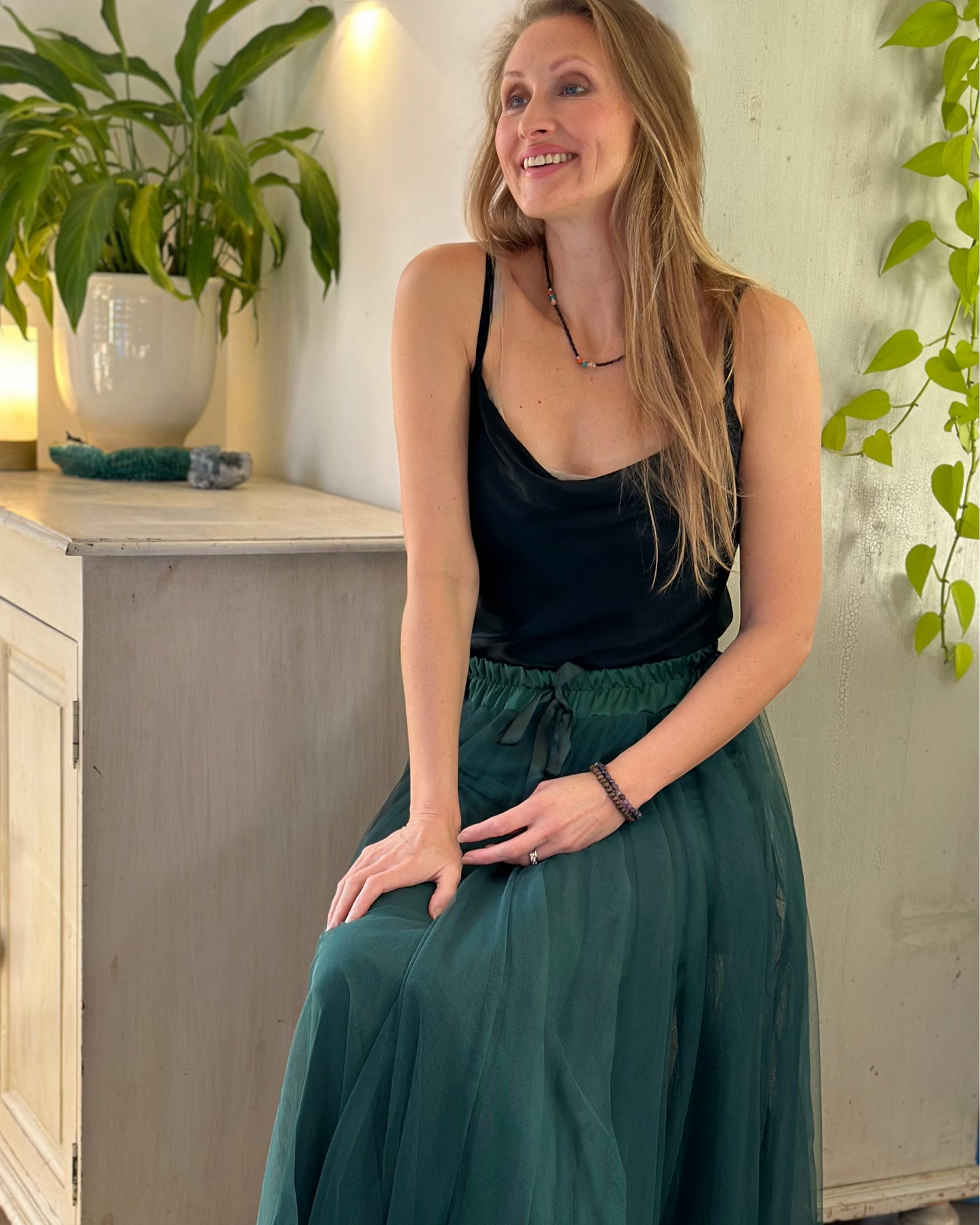 clothing Long Pleated Tulle Skirt - Forest Green