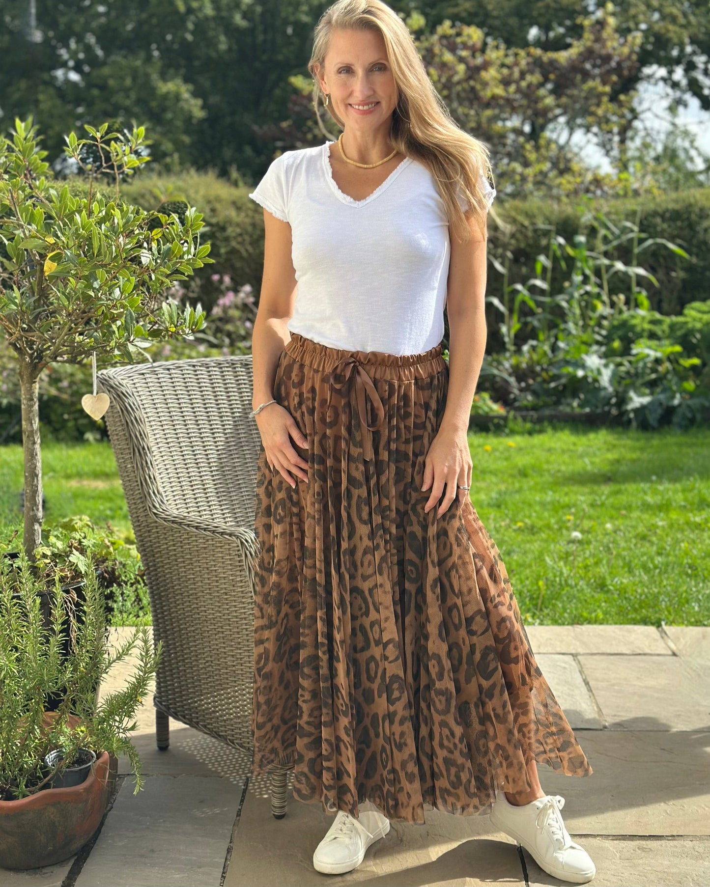 clothing Long Pleated Tulle Skirt In Leopard Print - Tan