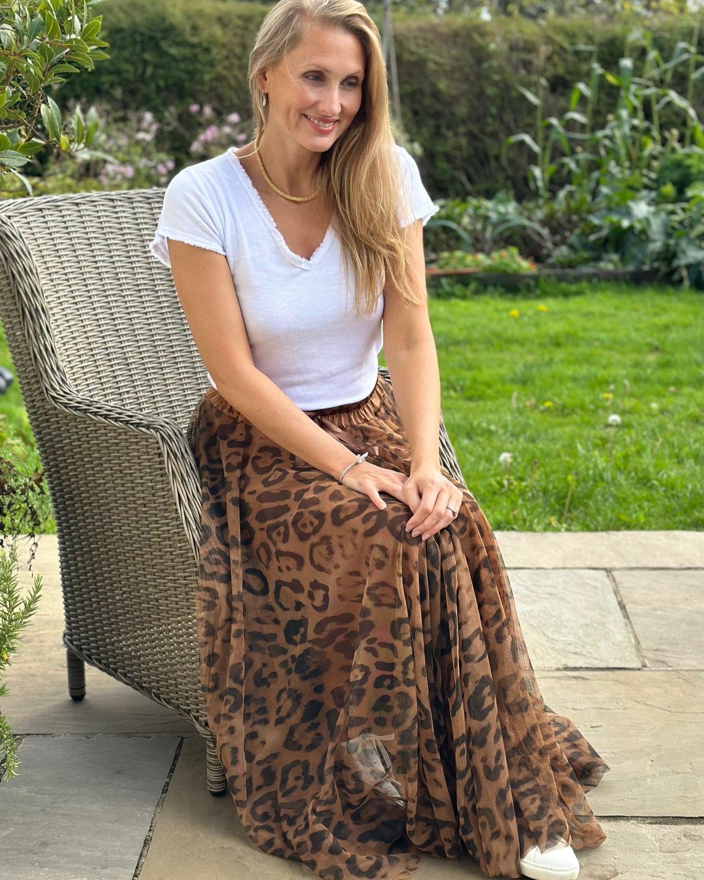 clothing Long Pleated Tulle Skirt In Leopard Print - Tan