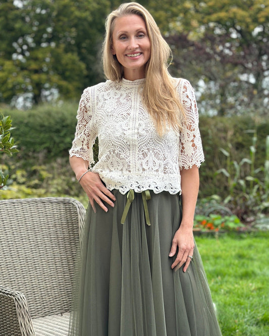 clothing Long Pleated Tulle Skirt - Khaki