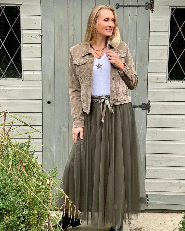 clothing Long Pleated Tulle Skirt - Khaki