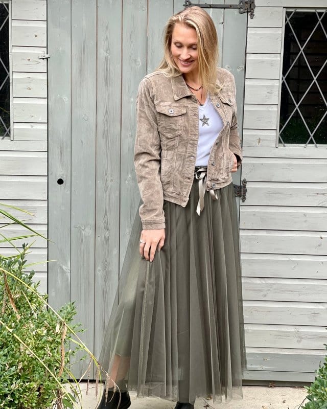clothing Long Pleated Tulle Skirt - Khaki