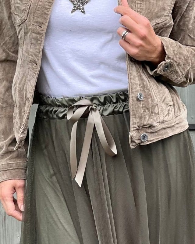 clothing Long Pleated Tulle Skirt - Khaki