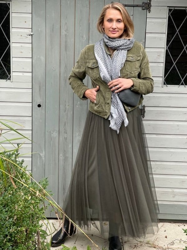 clothing Long Pleated Tulle Skirt - Khaki