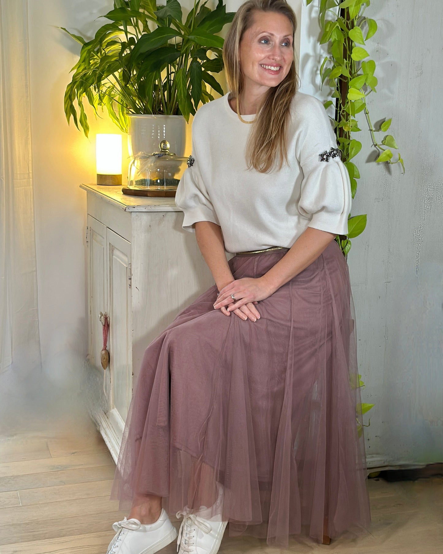 clothing Long Pleated Tulle Skirt - Mink