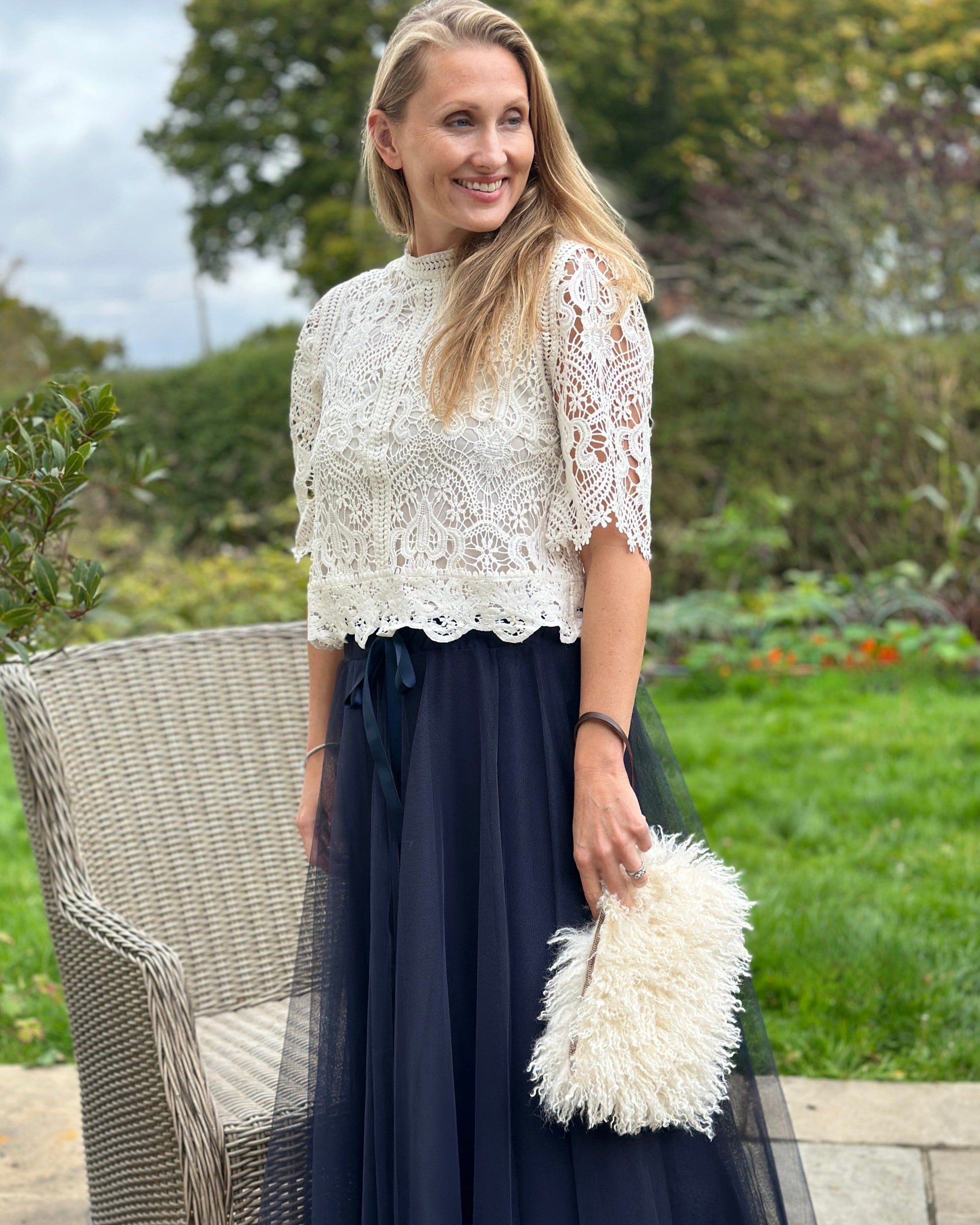 clothing Long Pleated Tulle Skirt - Navy
