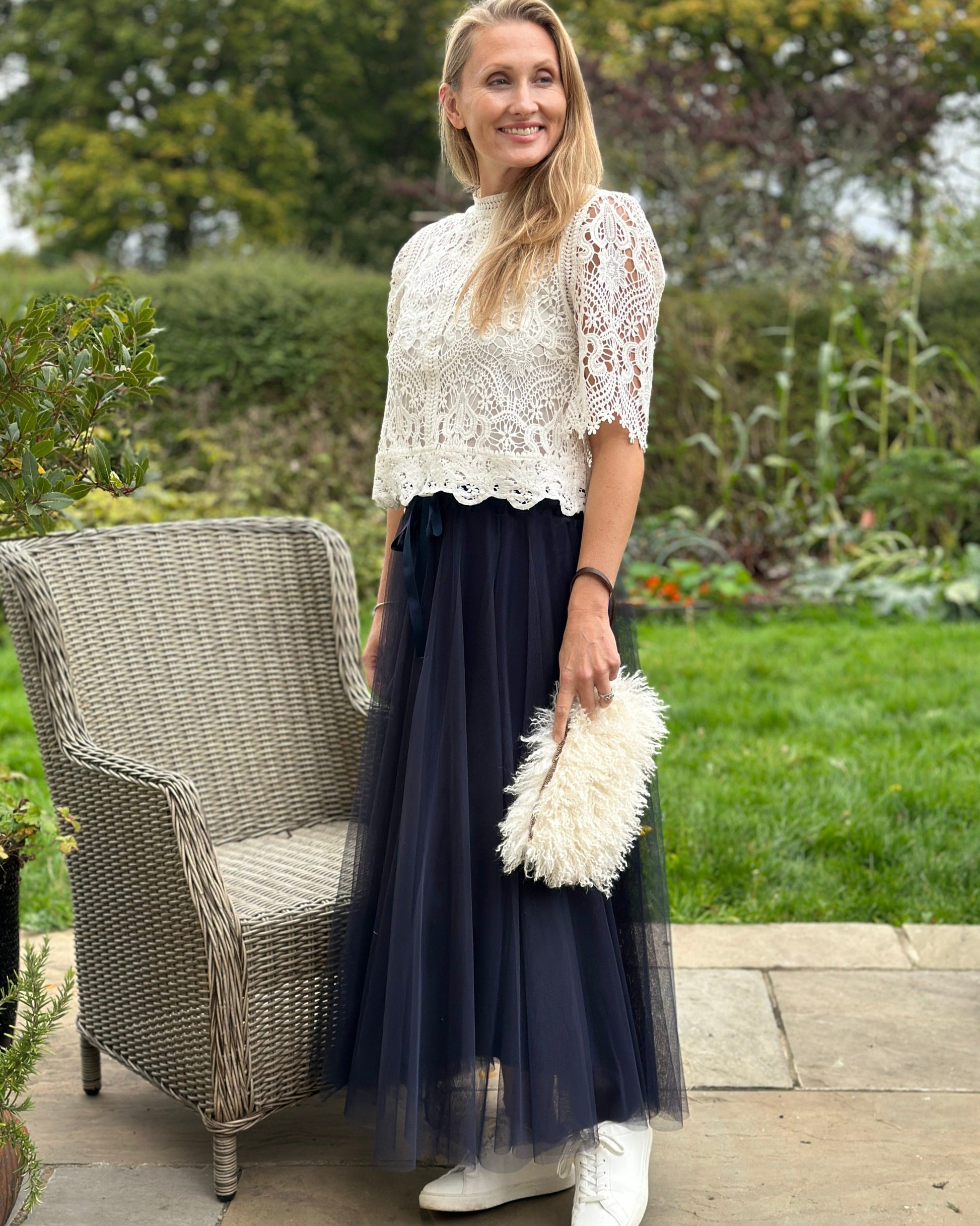 clothing Long Pleated Tulle Skirt - Navy