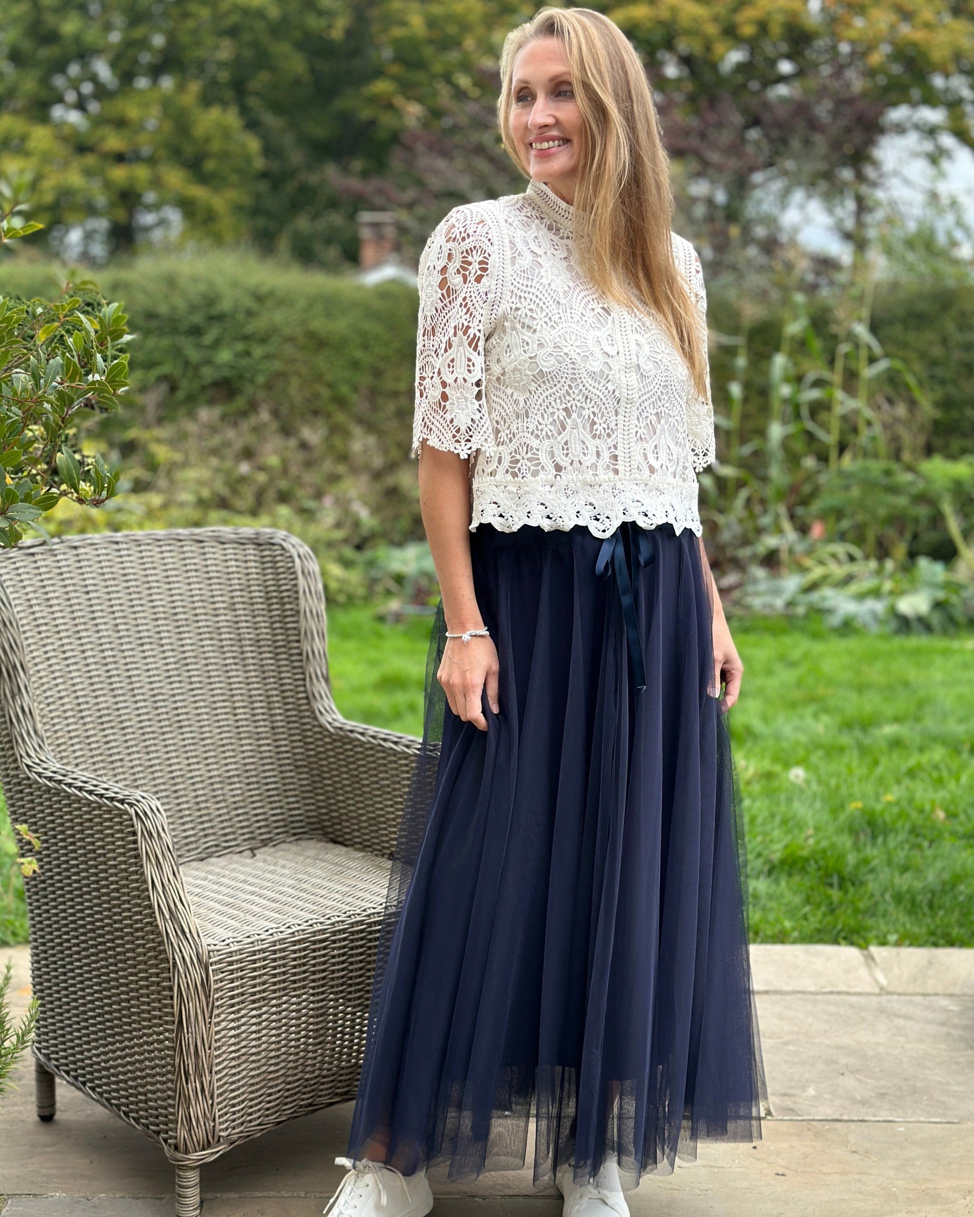 clothing Long Pleated Tulle Skirt - Navy