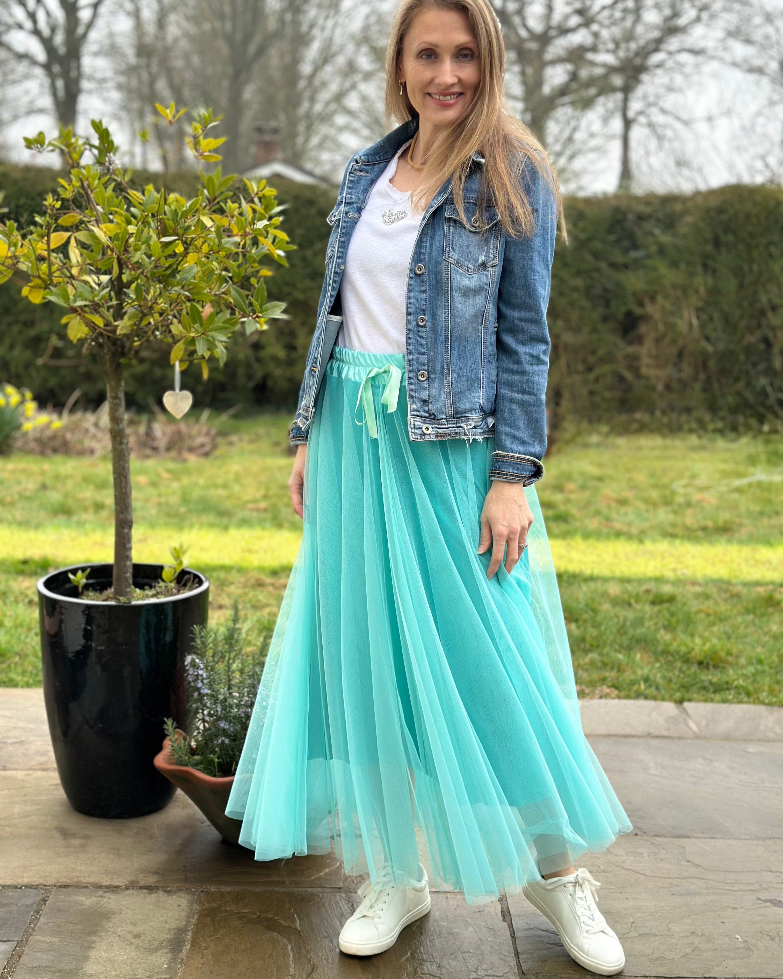 Long Pleated Tulle Skirt Sea Green LavenderLime clothing