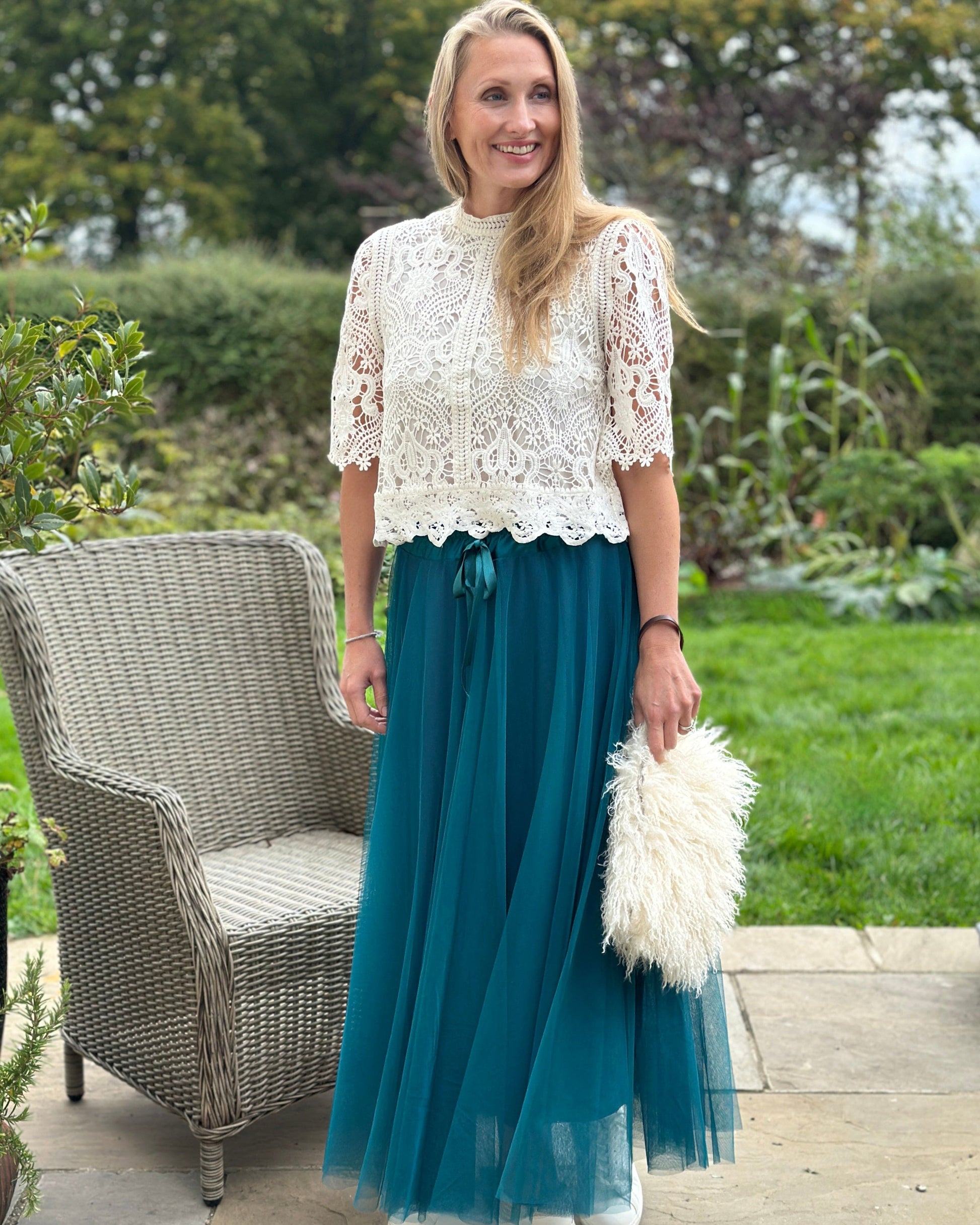 clothing Long Pleated Tulle Skirt - Teal