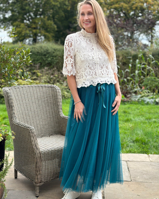 clothing Long Pleated Tulle Skirt - Teal