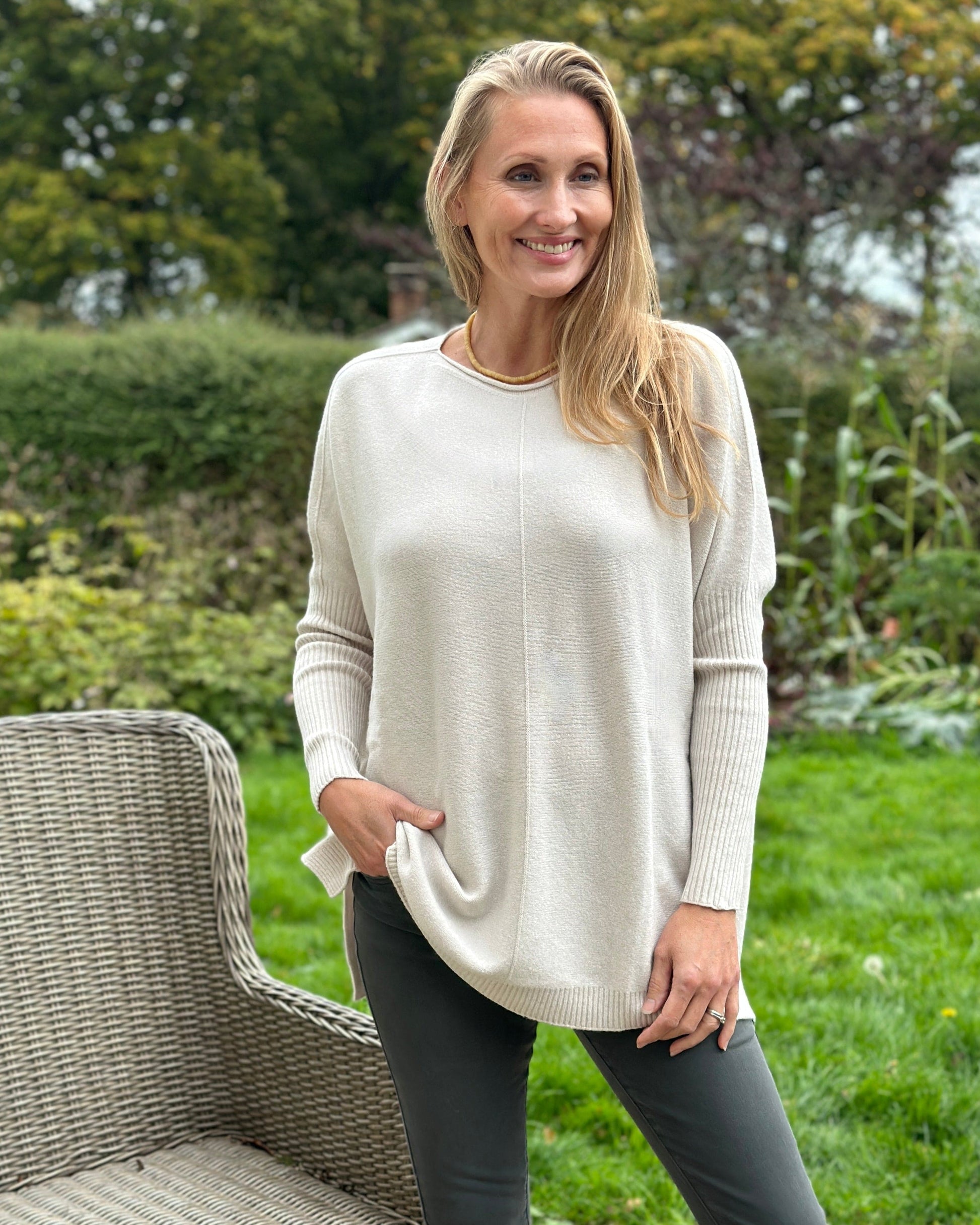 clothing Long Sleeve Slouchy Jumper - Beige