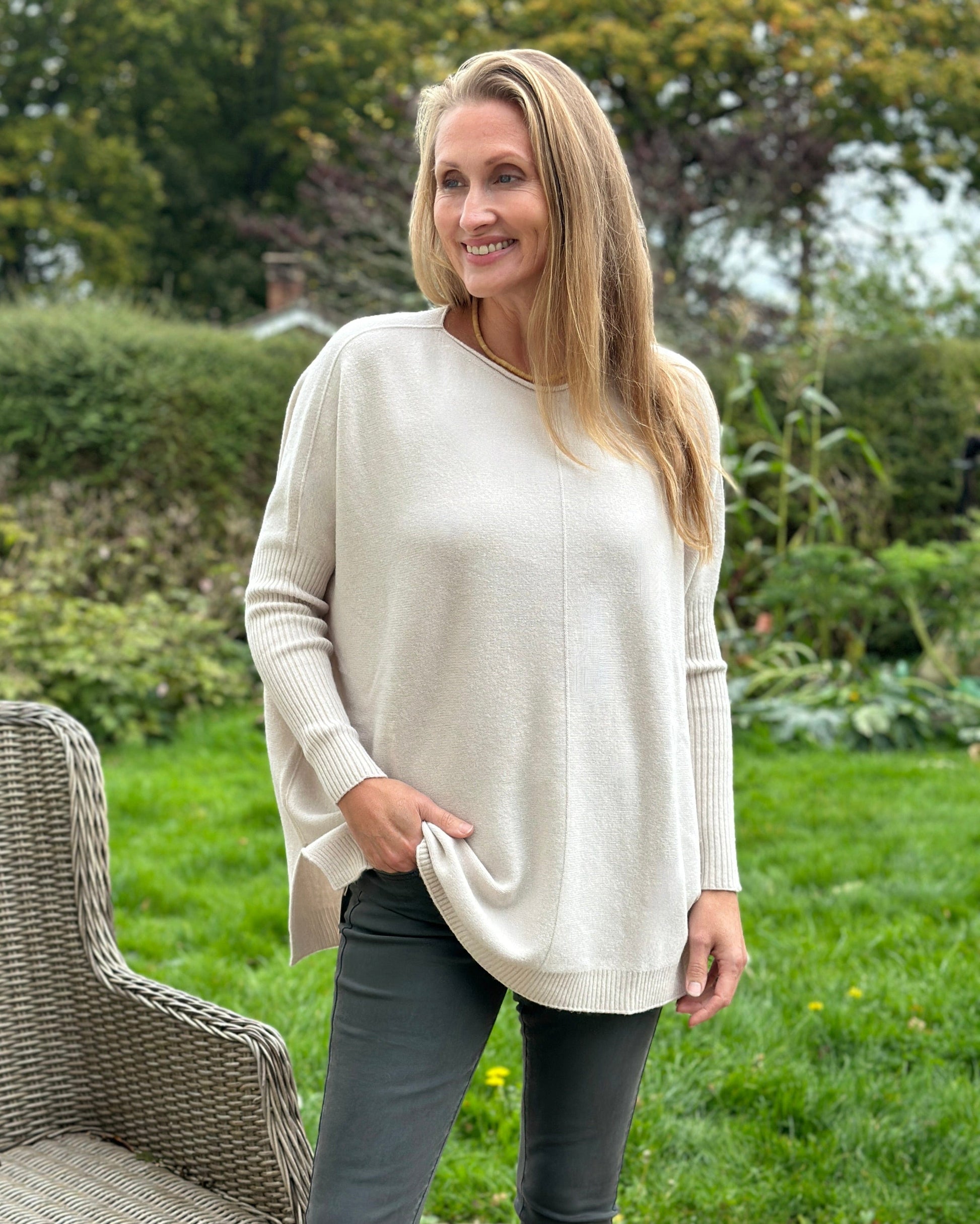 clothing Long Sleeve Slouchy Jumper - Beige