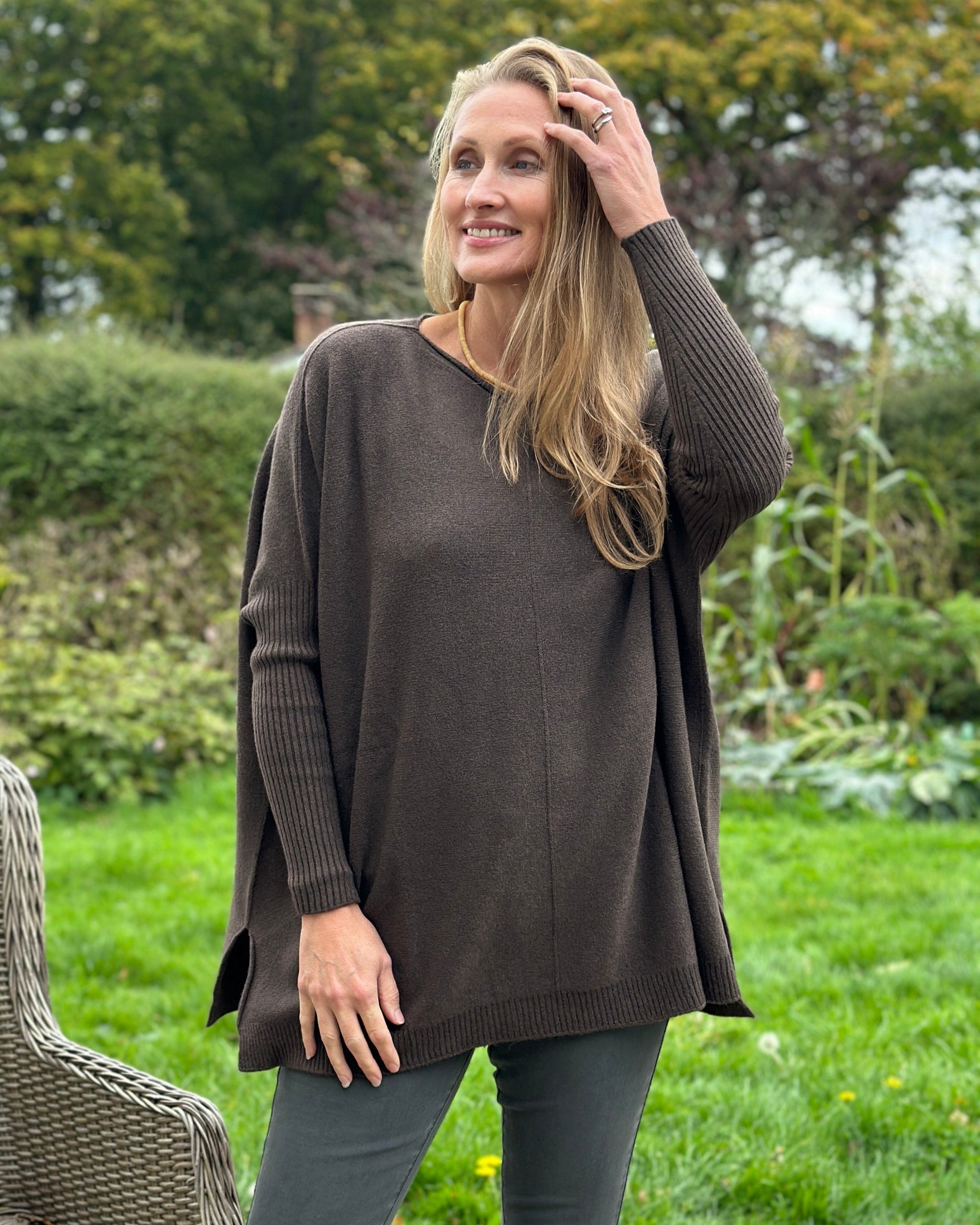 clothing Long Sleeve Slouchy Jumper - Chocolate