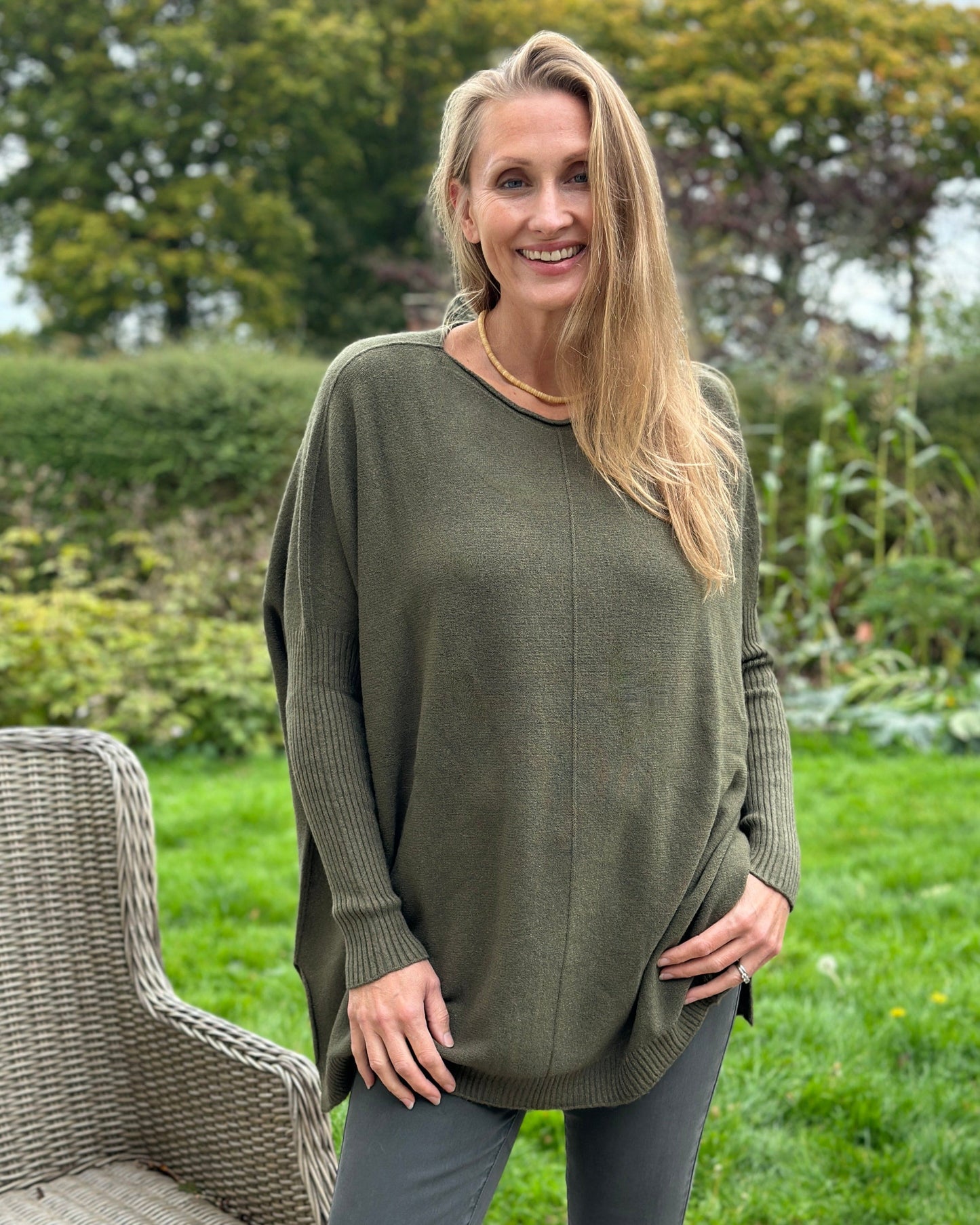 clothing Long Sleeve Slouchy Jumper - Khaki