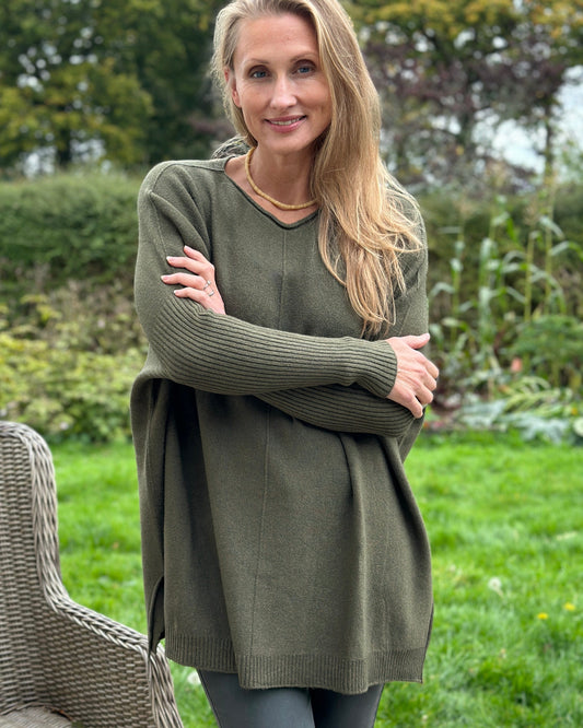 clothing Long Sleeve Slouchy Jumper - Khaki