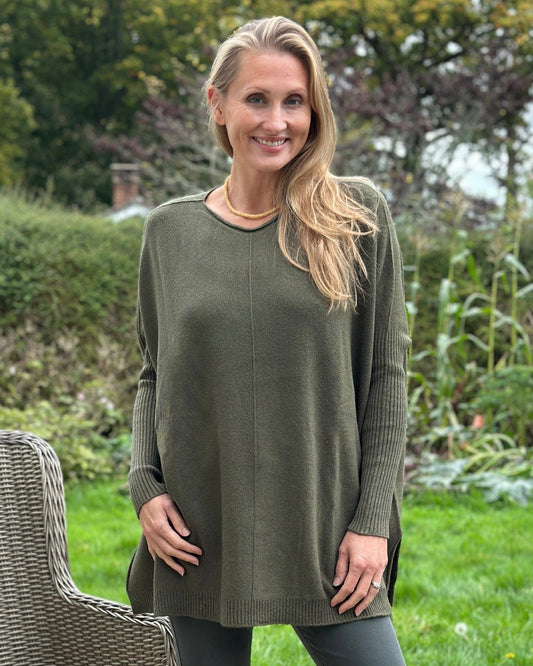 clothing Long Sleeve Slouchy Jumper - Khaki