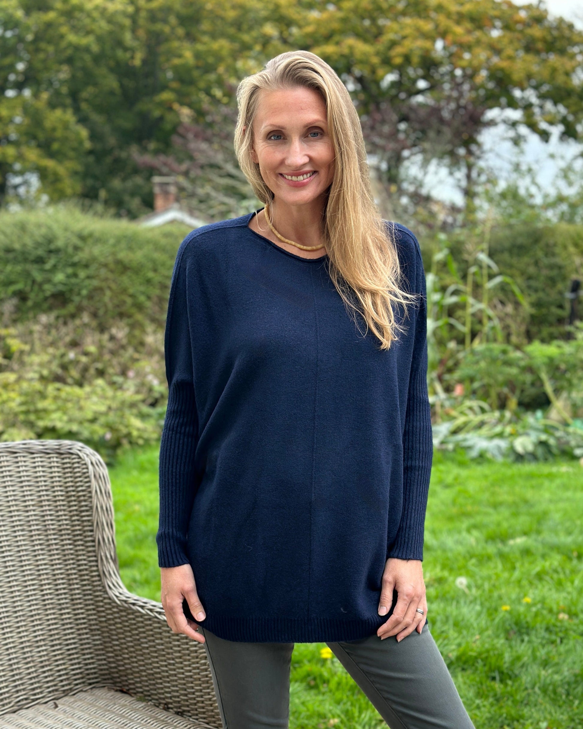 clothing Long Sleeve Slouchy Jumper - Navy