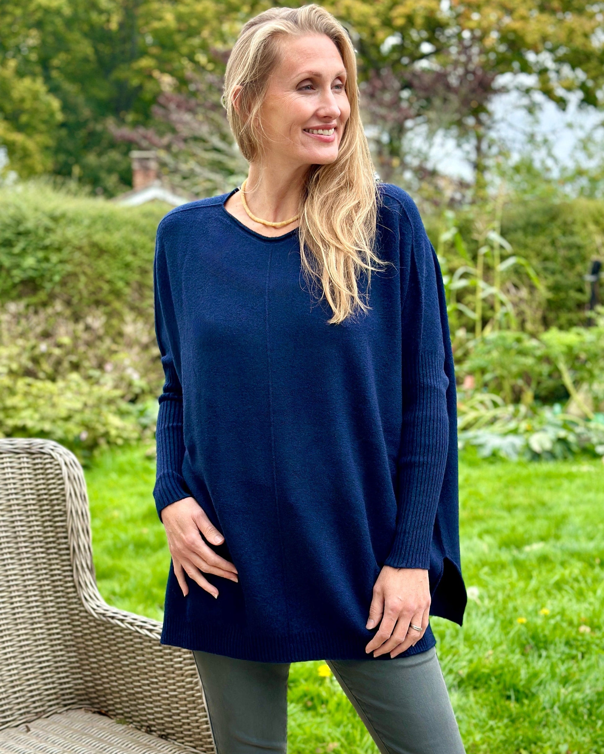 clothing Long Sleeve Slouchy Jumper - Navy