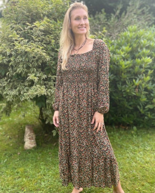 clothing Long Sleeved Ditsy Berries Print Dress - Black