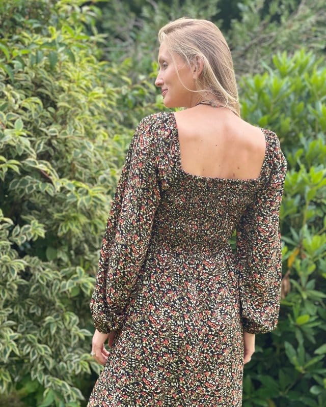 clothing Long Sleeved Ditsy Berries Print Dress - Black