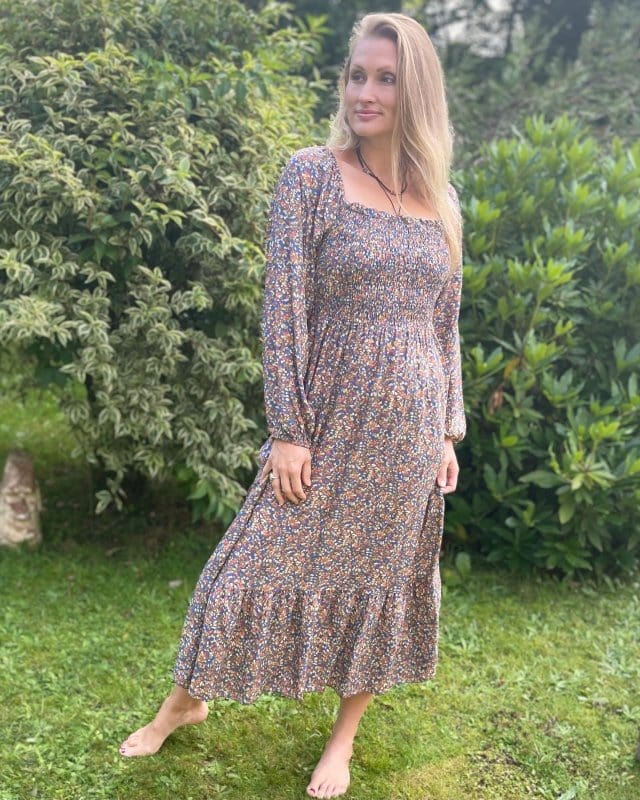 clothing Long Sleeved Ditsy Berries Print Dress - Blue