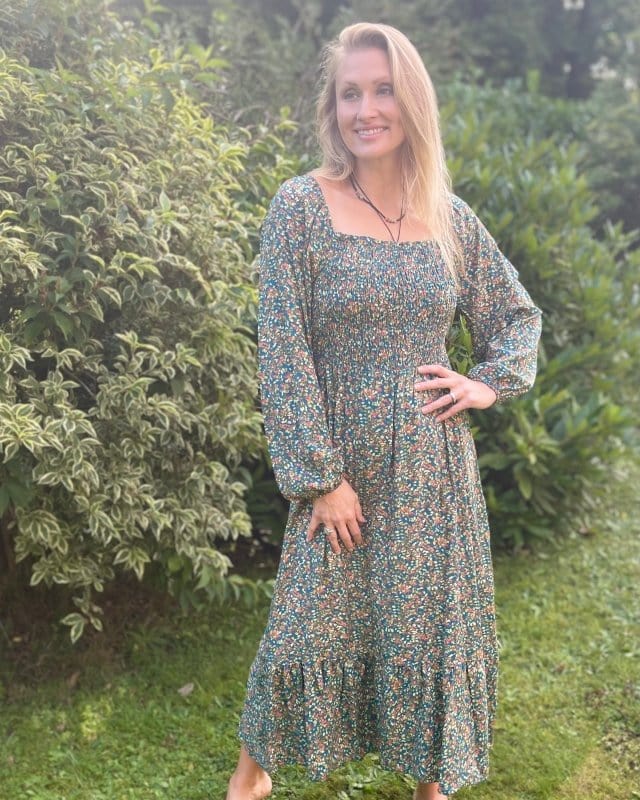 clothing Long Sleeved Ditsy Berries Print Dress - Teal
