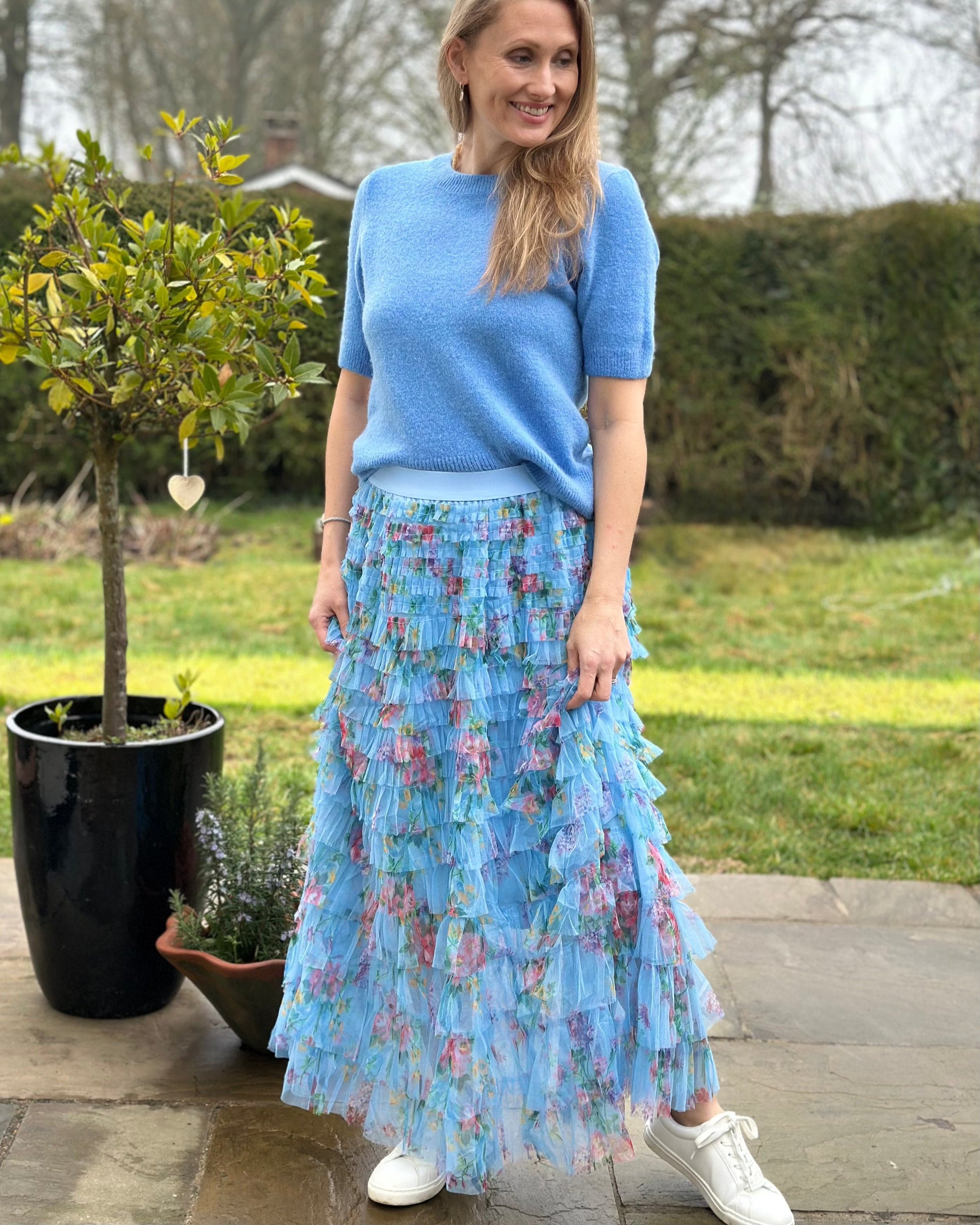 clothing Long Tiered Tulle Skirt - Cornflower Blue