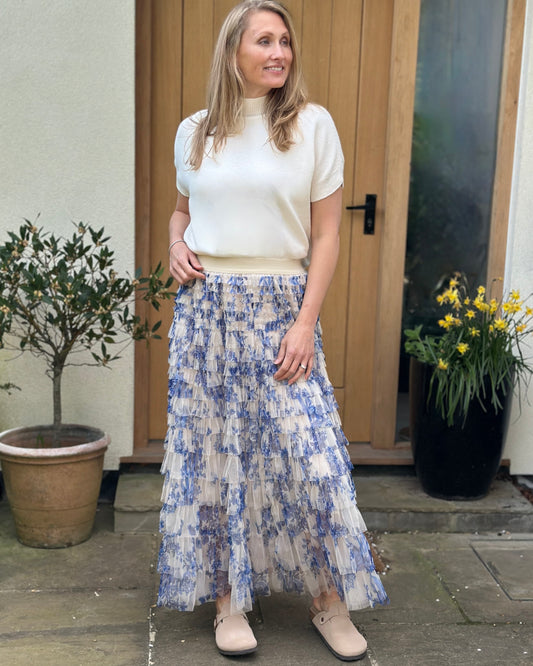 clothing Long Tiered Tulle Skirt - Florentine Blue