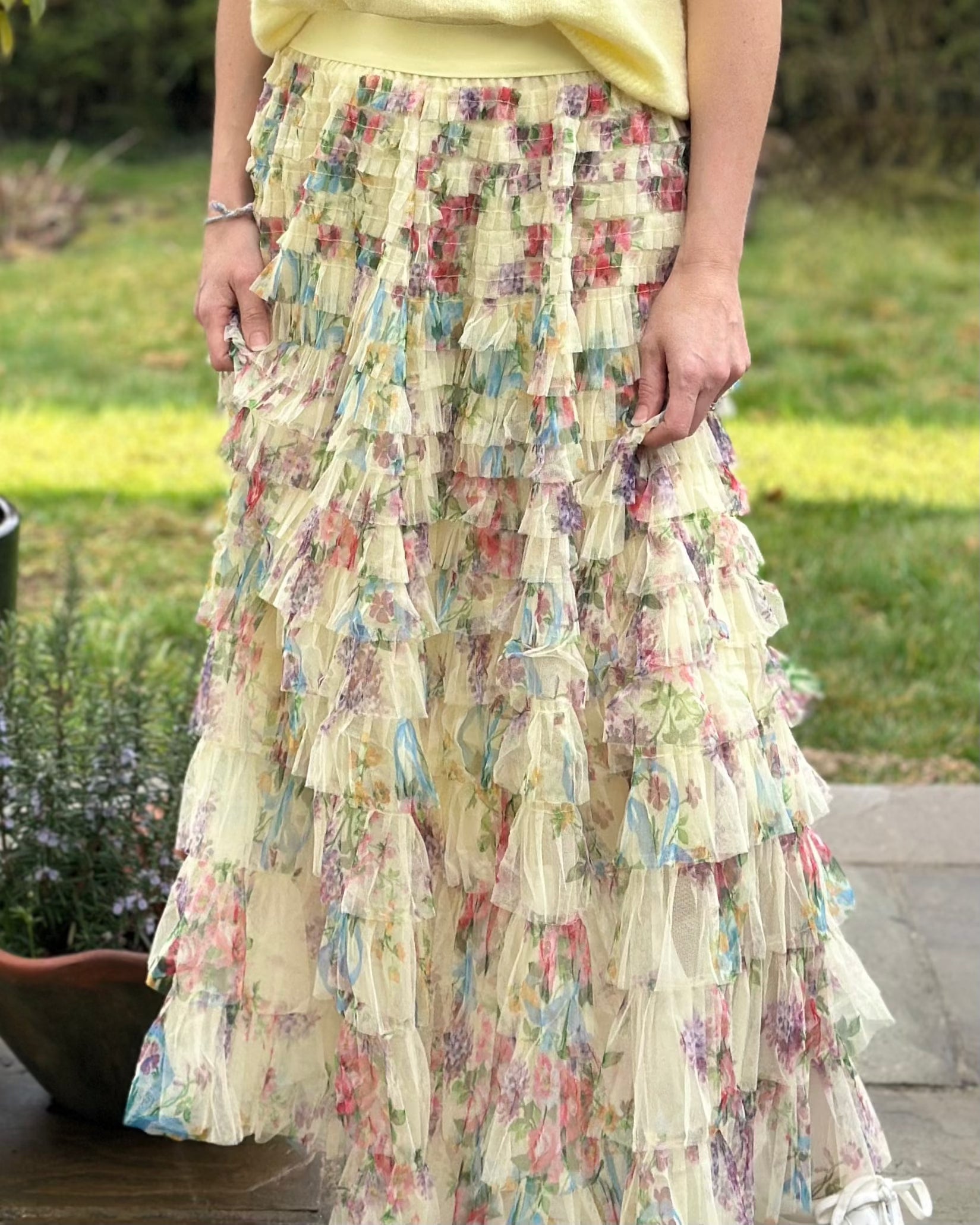 clothing Long Tiered Tulle Skirt - Lemon