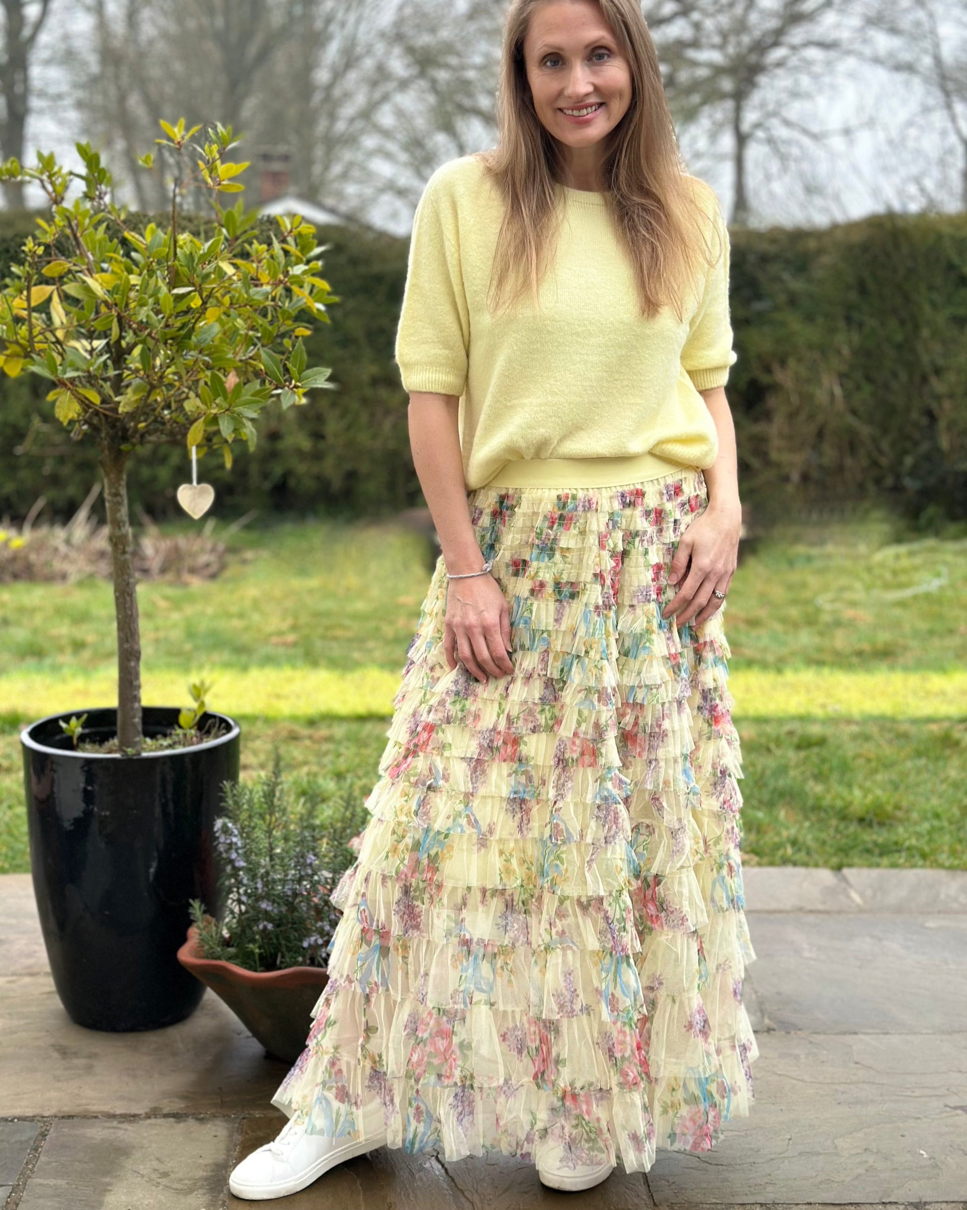 clothing Long Tiered Tulle Skirt - Lemon