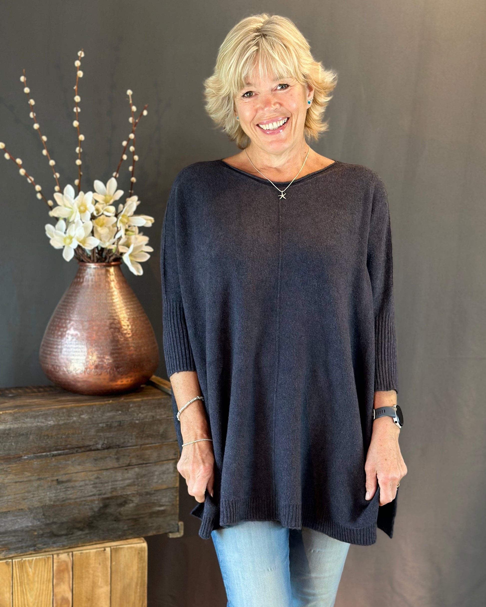 clothing Longline Slouchy Jumper - Dark Grey