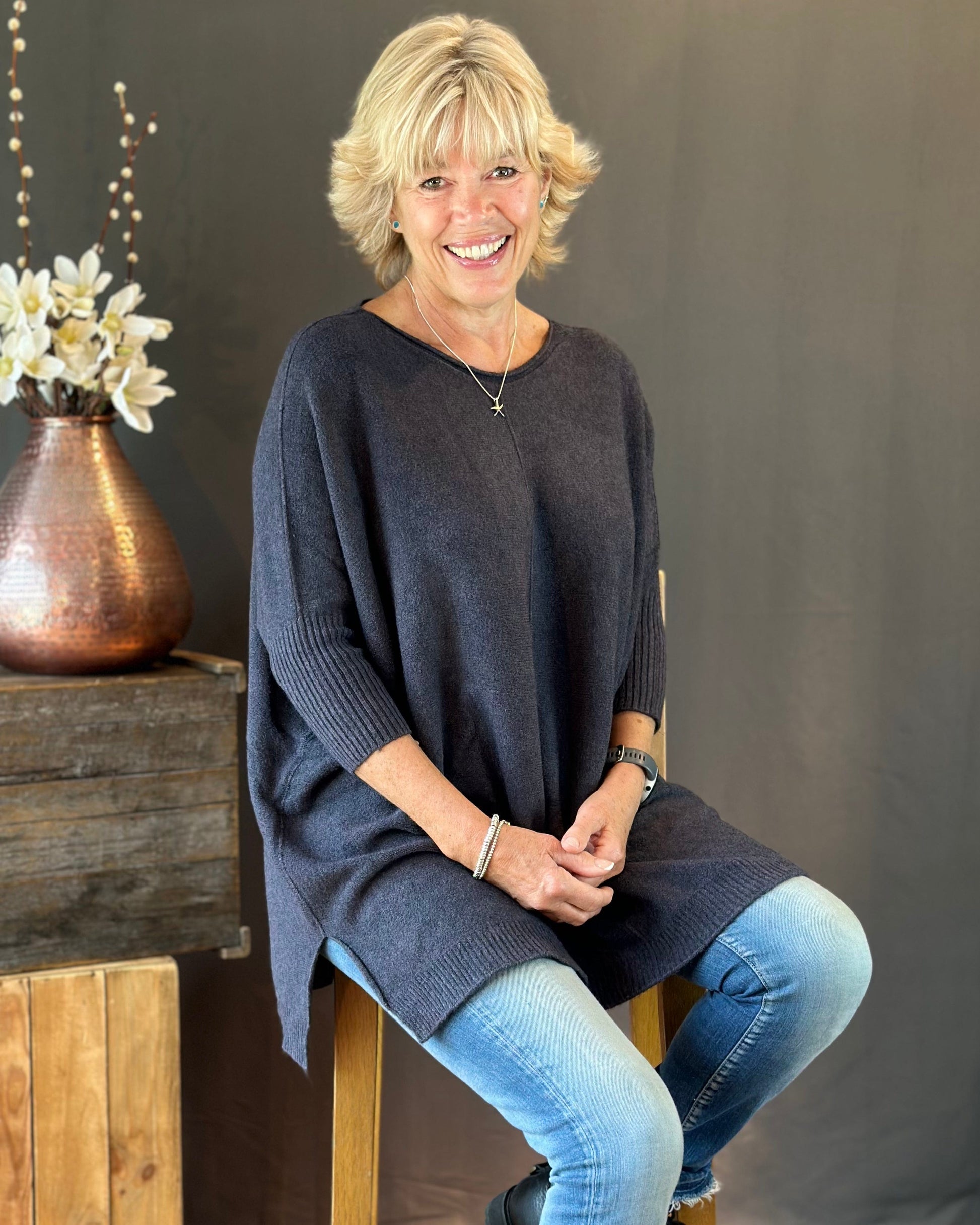 clothing Longline Slouchy Jumper - Dark Grey