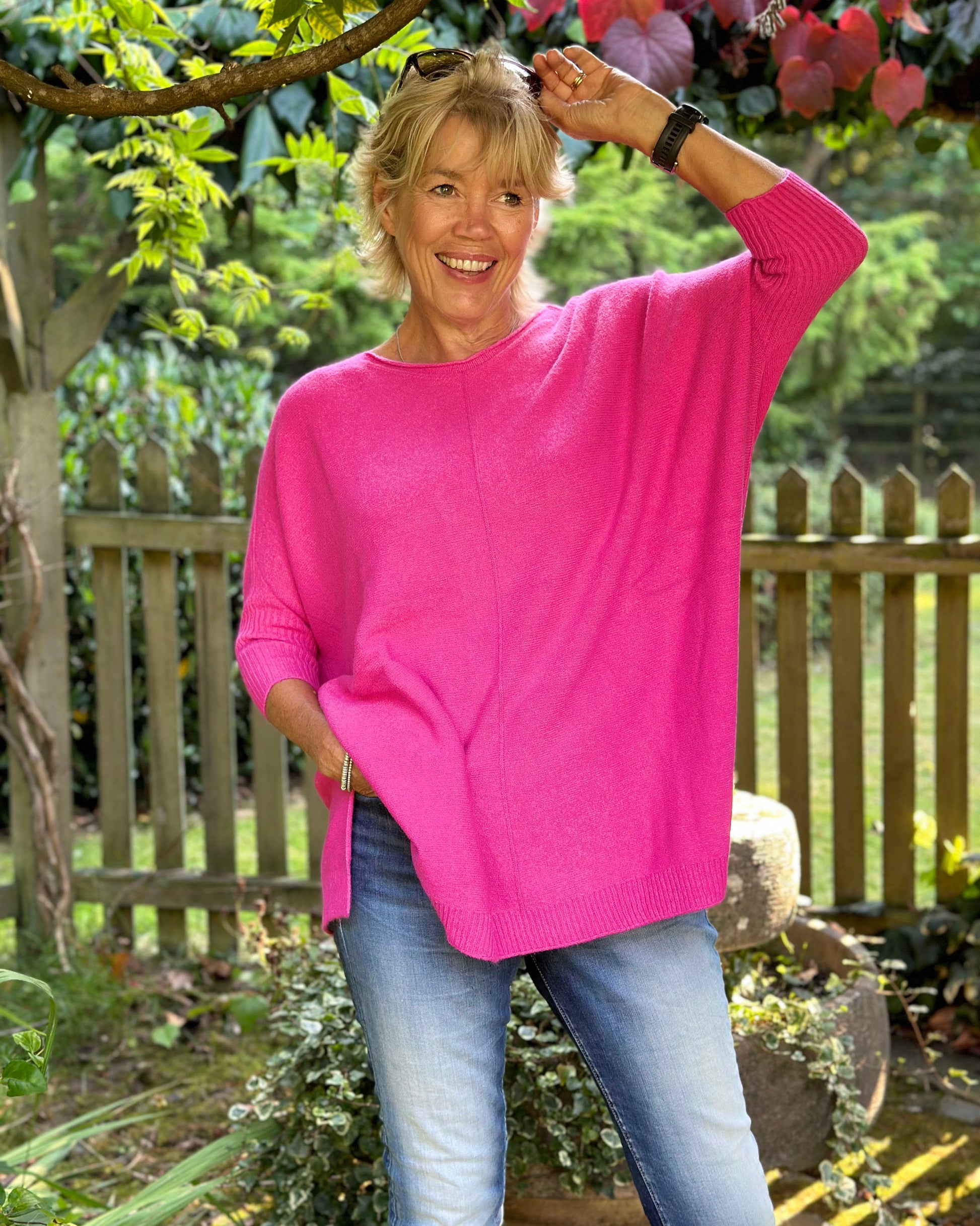 clothing Longline Slouchy Jumper - Fuchsia