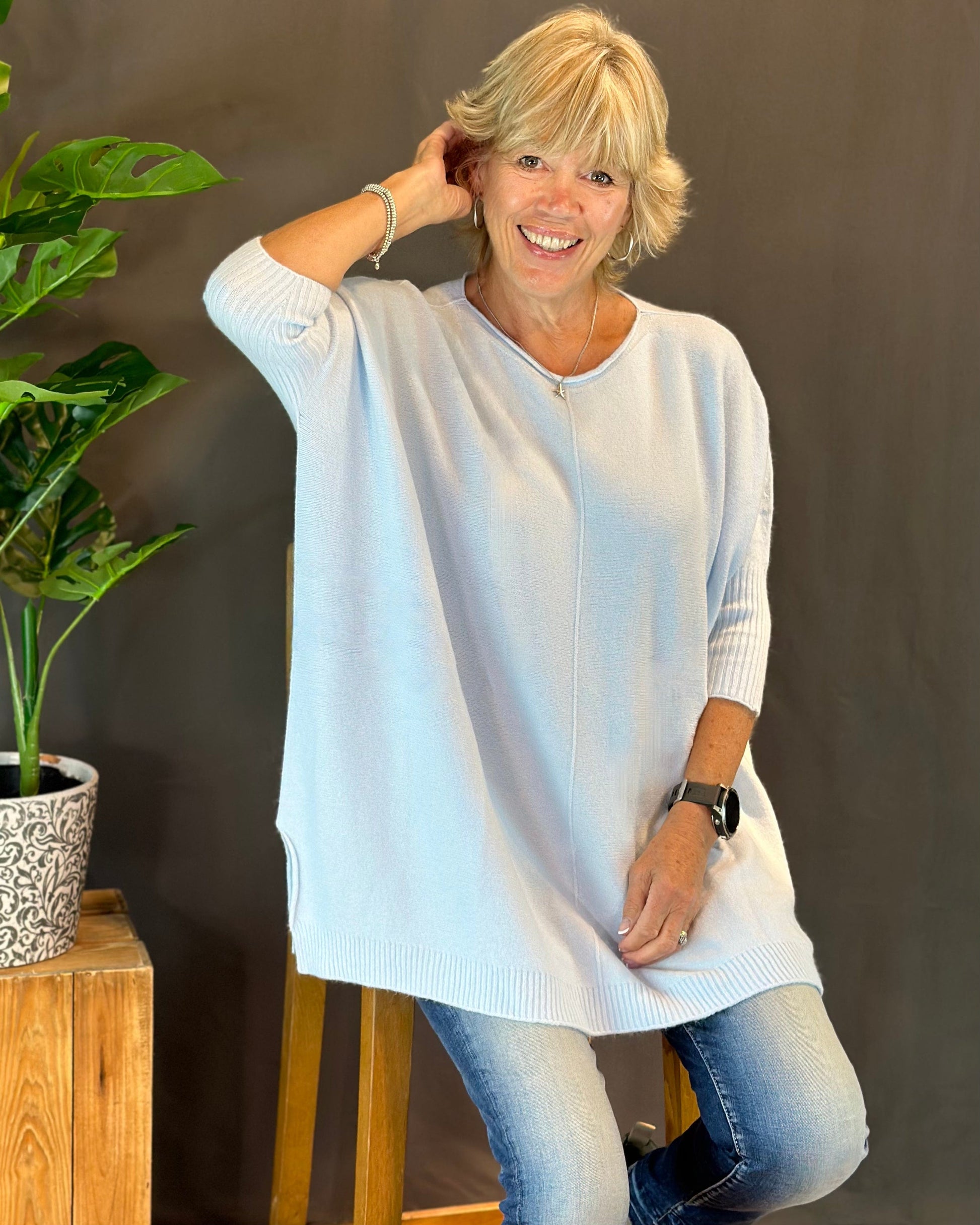 clothing Longline Slouchy Jumper - Ice Blue