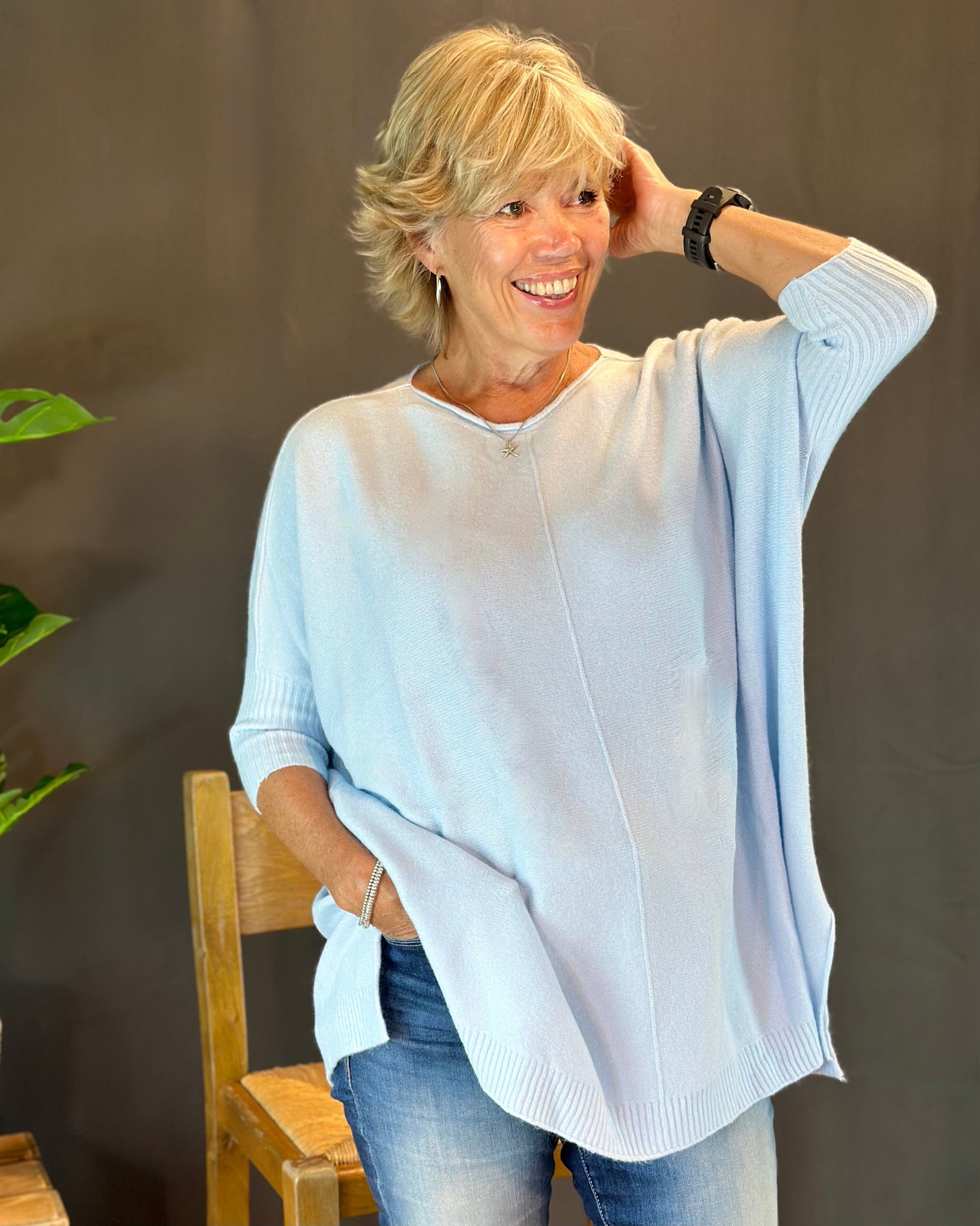 clothing Longline Slouchy Jumper - Ice Blue