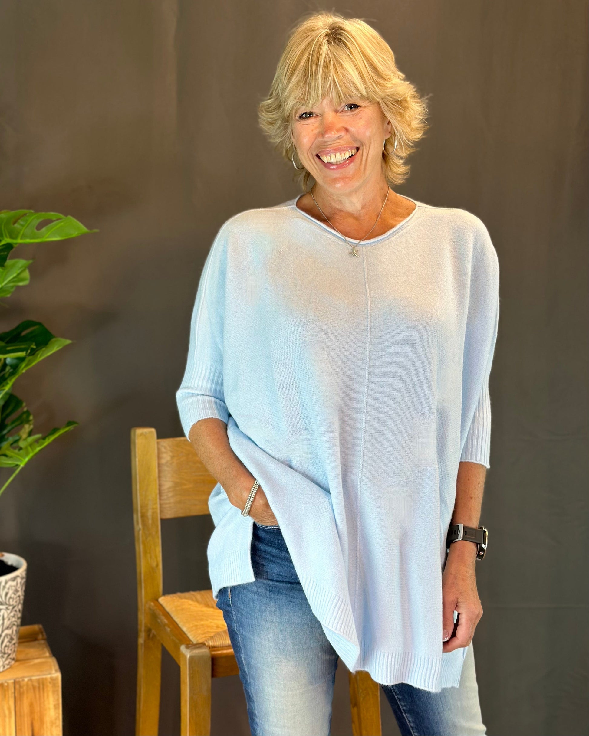 clothing Longline Slouchy Jumper - Ice Blue