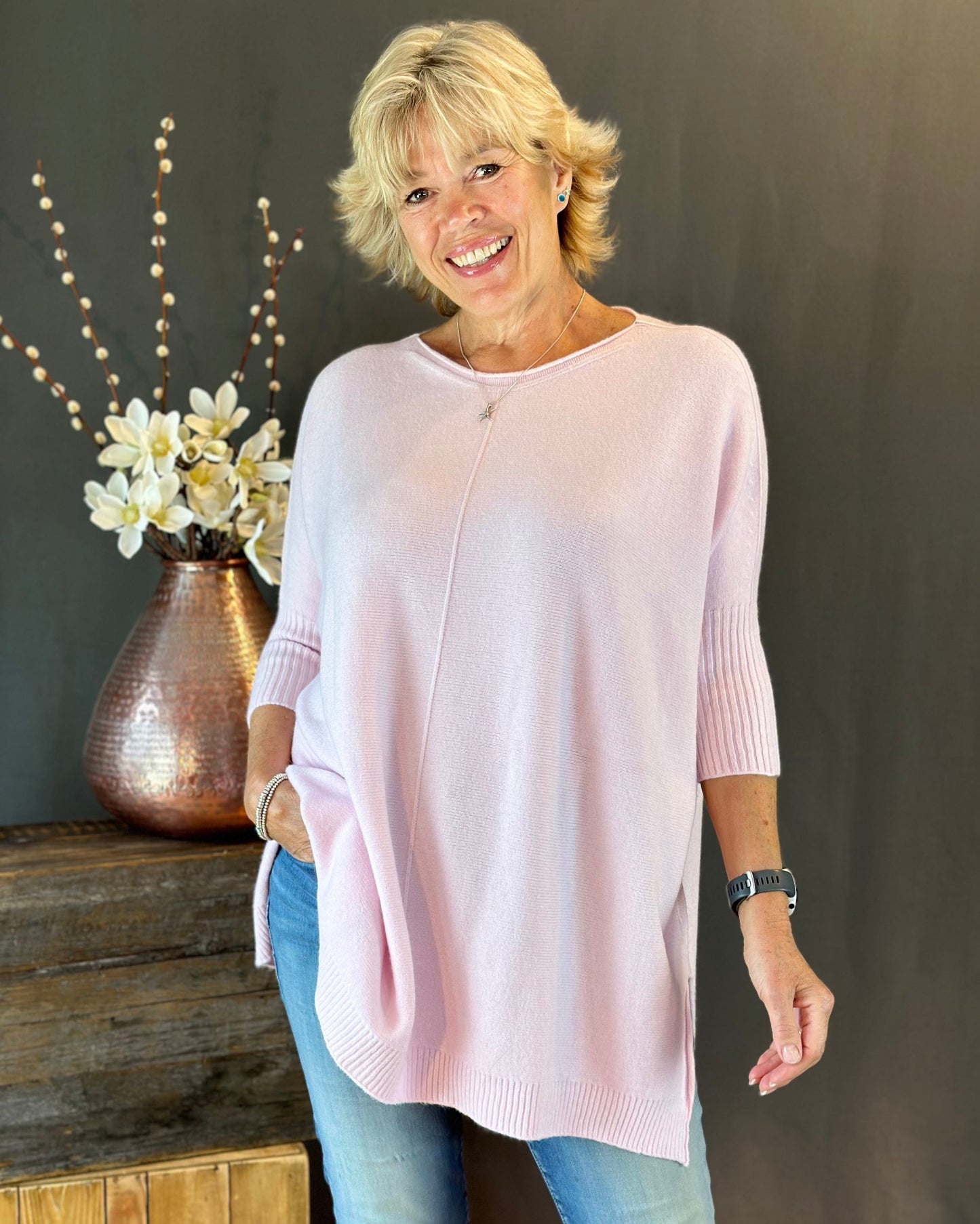 clothing Longline Slouchy Jumper - Pale Pink