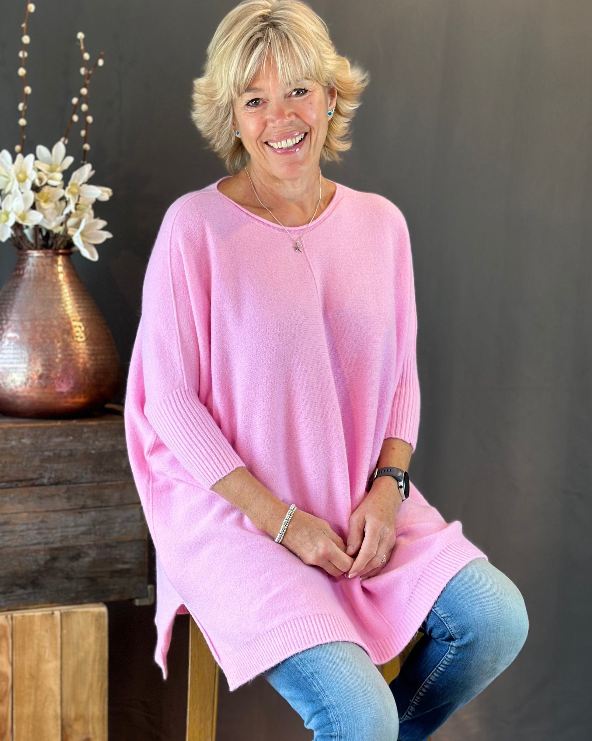 clothing Longline Slouchy Jumper - Pink