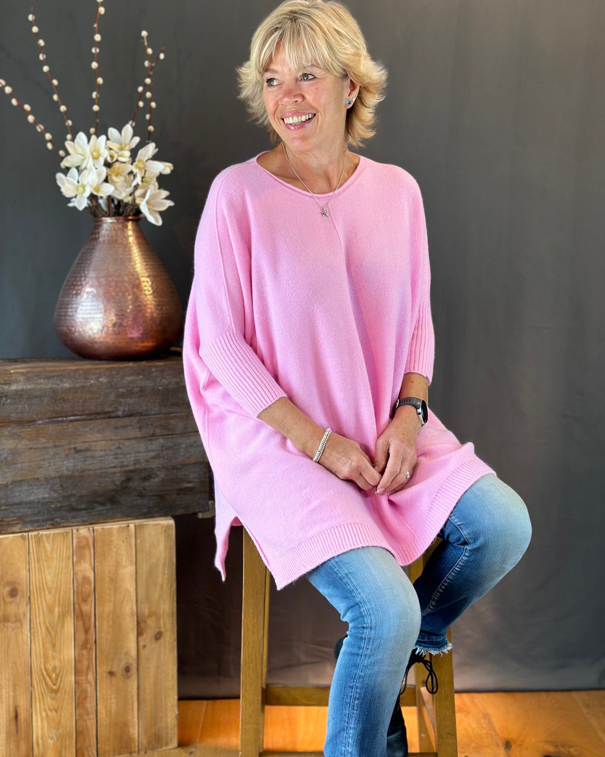 clothing Longline Slouchy Jumper - Pink