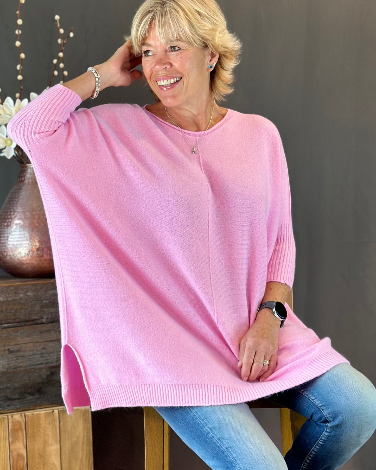 clothing Longline Slouchy Jumper - Pink