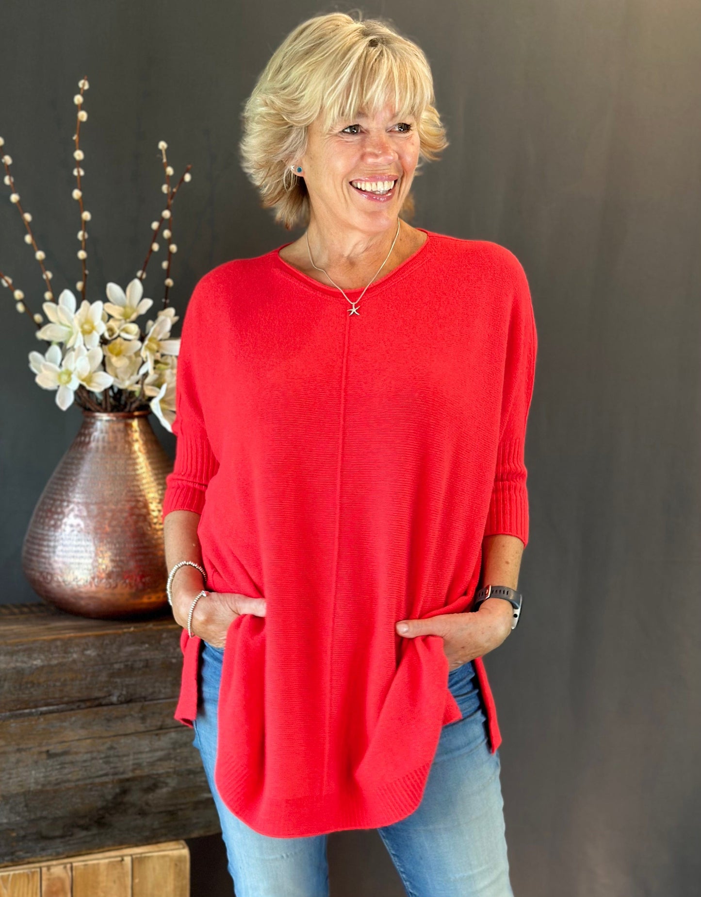 clothing Longline Slouchy Jumper - Red