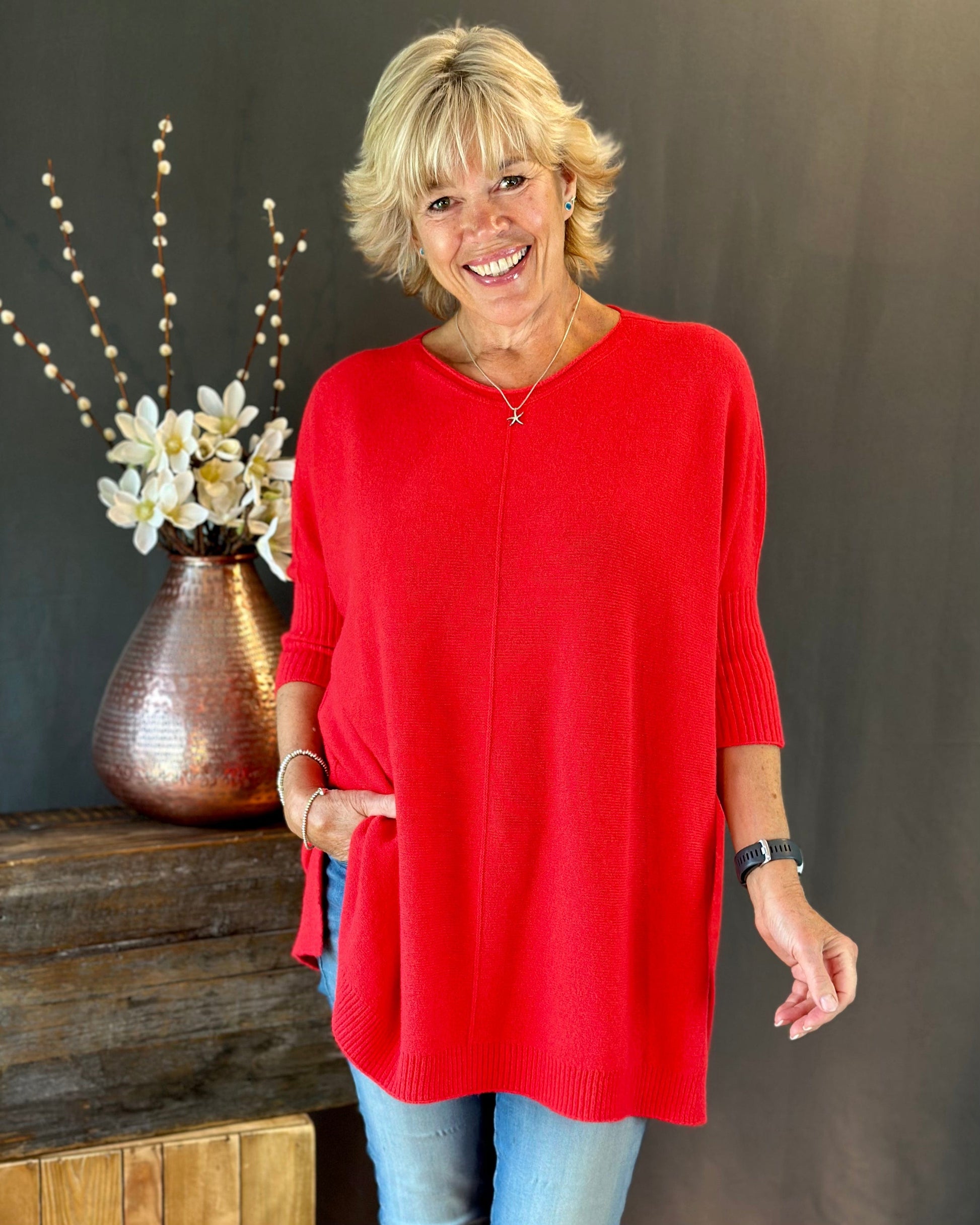 clothing Longline Slouchy Jumper - Red